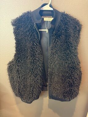 Fuzzy Zip-Front Vest with Ribbed Collar